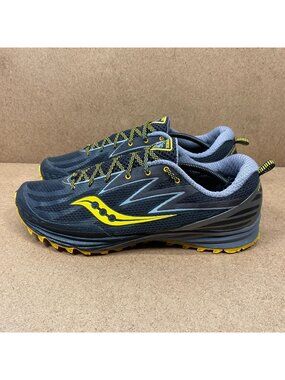 Saucony Mens PowerGrid Peregine 5 Trail Running Shoes SZ14 Gray & Yellow Outdoor